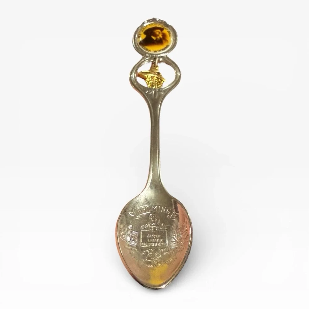 Vintage Buffalo Bill Cody Wyoming Souvenir Spoon with Hanging Buffalo Bill Charm